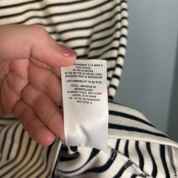 Anthropologie Maeve Ribbons and Stripes Mini Shirt Dress Black White Size Medium - Picture 13 of 13